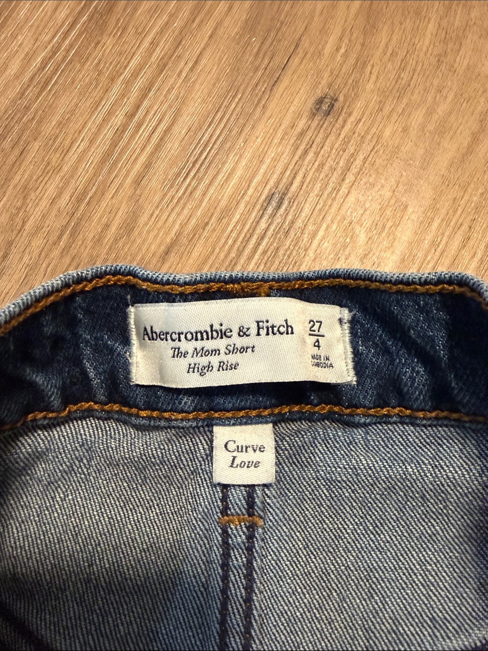 Abercrombie & Fitch Dark Blue High-Rise Distressed Denim Shorts - Picture 3 of 3